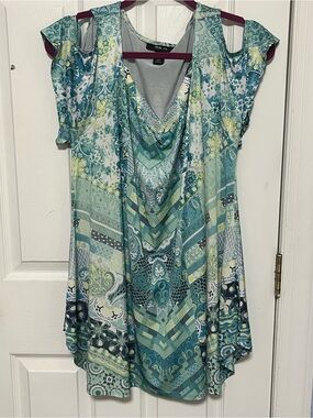 Style & Co Teal Patterned Off-Shoulder Women's Tunic Too